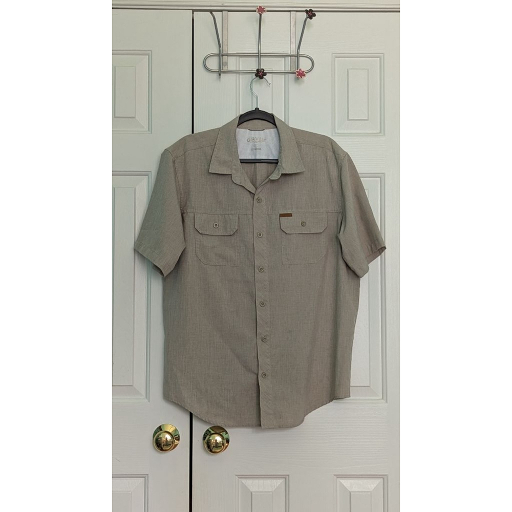 Men's Orvis Short Sleeve Button Down Shirt Beige Size Large